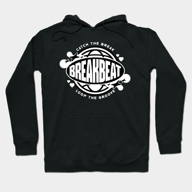 BREAKBEAT  - Y2K Catch the Globe (White) Hoodie by DISCOTHREADZ 